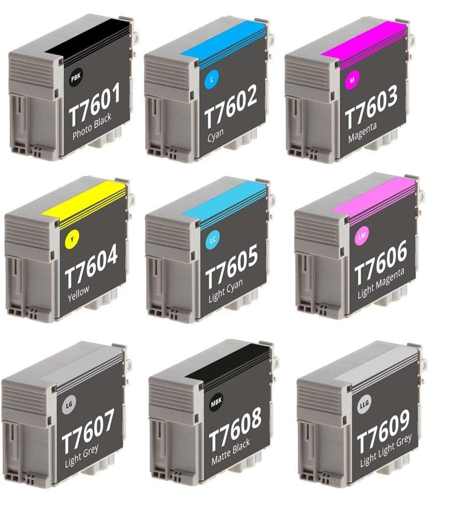 Compatible Epson Full Set Of 9 Ink Cartridges T7601/2/3/4/5/6/7/8/9 (Photo Black/Cyan/Magenta/Yellow/Light Cyan/Light Magenta/Light Black/Matt Black/Light Light Black)